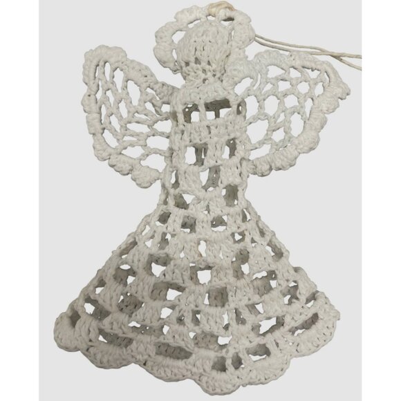 vintage doily ornament Christmas holiday Angle whites wings 5" tall READ - Picture 1 of 7